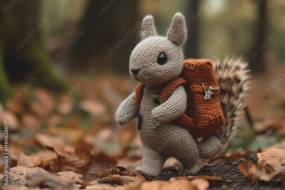 Obraz premium knitted squirrel in the forest