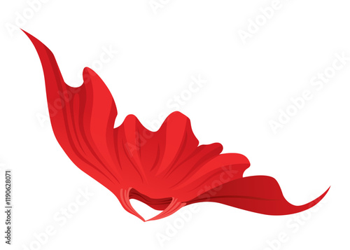 Superhero red cape in front view. Scarlet fabric silk cloak. Mantle costume or cover cartoon vector illustration