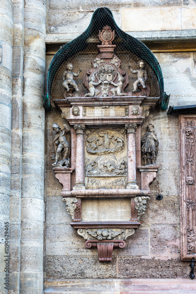 Carving on stone plates of St. Stephen's Cathedral in Vienna