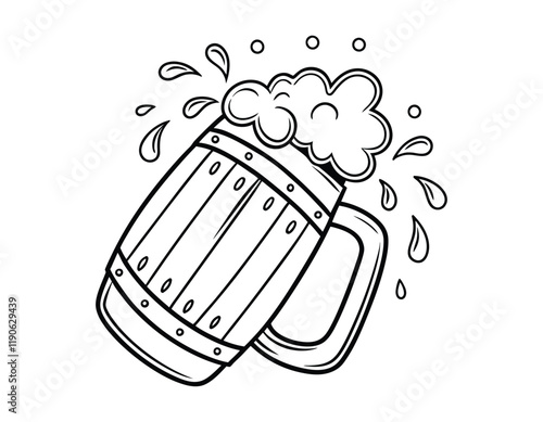 detailed sketch of a frothy beer mug with splashes, great for use in brewing, bar, or party graphics.