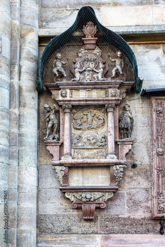Carving on stone plates of St. Stephen's Cathedral in Vienna