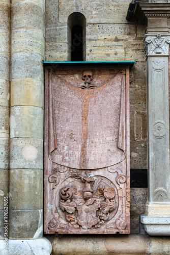 Carving on stone plates of St. Stephen's Cathedral in Vienna