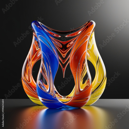 Wallpaper Mural Vibrant 3D geometric glass shape with iridescent sheen, futuristic details, on a white infinite background. Light, color, and form evoke modernity and elegance. Generated With AI Image. Torontodigital.ca