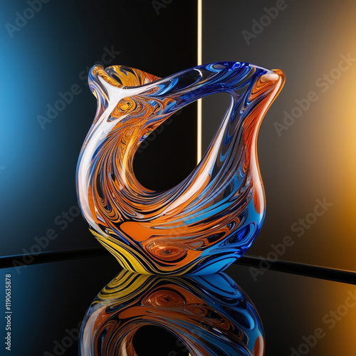 Wallpaper Mural Vibrant 3D geometric glass shape with iridescent sheen, futuristic details, on a white infinite background. Light, color, and form evoke modernity and elegance. Generated With AI Image. Torontodigital.ca