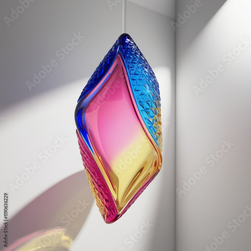 Wallpaper Mural Vibrant 3D geometric glass shape with iridescent sheen, futuristic details, on a white infinite background. Light, color, and form evoke modernity and elegance. Generated With AI Image. Torontodigital.ca
