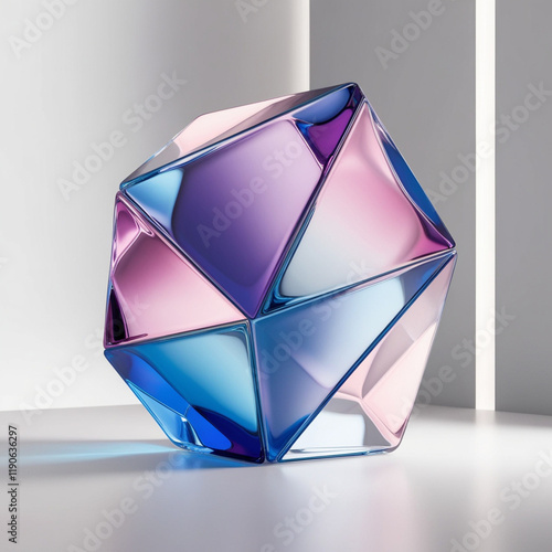 Wallpaper Mural Vibrant 3D geometric glass shape with iridescent sheen, futuristic details, on a white infinite background. Light, color, and form evoke modernity and elegance. Generated With AI Image. Torontodigital.ca