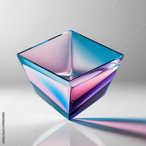 Wallpaper Mural Vibrant 3D geometric glass shape with iridescent sheen, futuristic details, on a white infinite background. Light, color, and form evoke modernity and elegance. Generated With AI Image. Torontodigital.ca