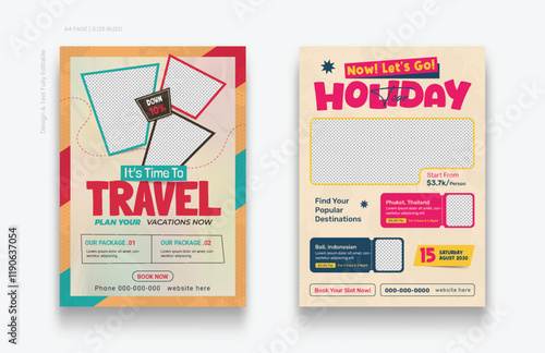 Summer vacation flyer. Summer and travel concept. Holiday travel vacation flyer template. Summer travel destinations.