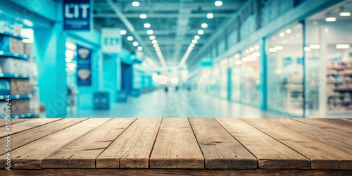 Wallpaper Mural Dynamic Wooden Plank Table Top with a Blurred Abstract Background for Creative Use Torontodigital.ca