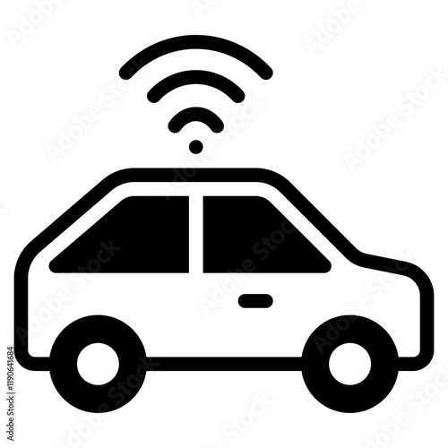 Icon of a Connected Car with Wi-Fi Signal
