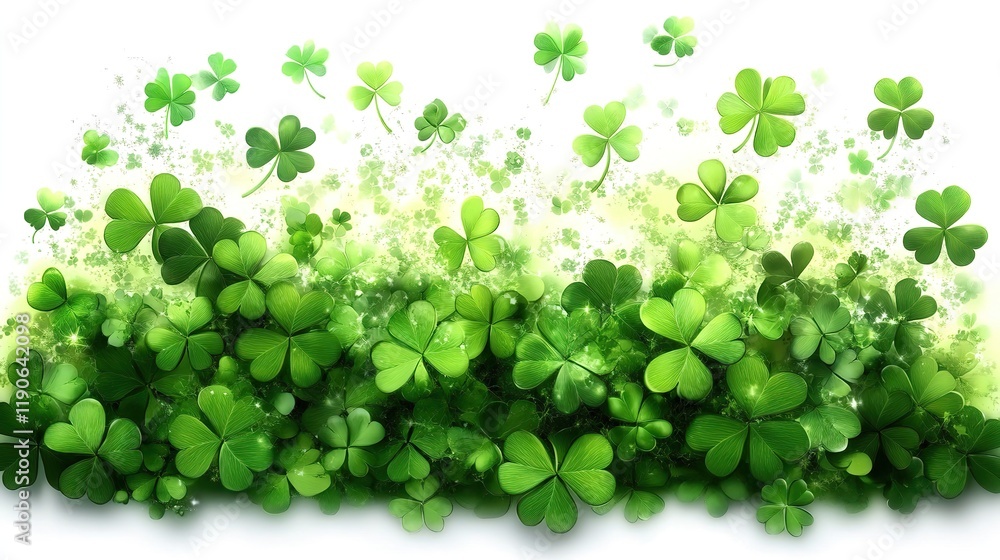 Fototapeta premium Lush Green Shamrocks and Leaves in Vibrant Natural Design