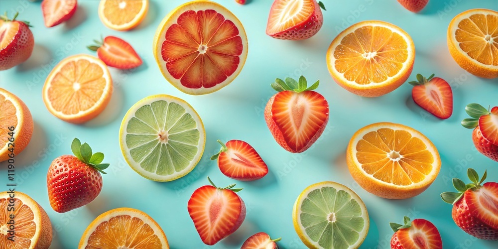Vibrant Abstract Fruit Background with Strawberries, Oranges, Lemons – Bold and Colorful Design for Fresh, Tropical, and Creative Design Poster and Print Projects Vibrant Abstract Fruit Background with Strawberries, Oranges, Lemons – Bold and Colorful Design for Fresh, Tropical, and Creative Design Poster and Print Projects