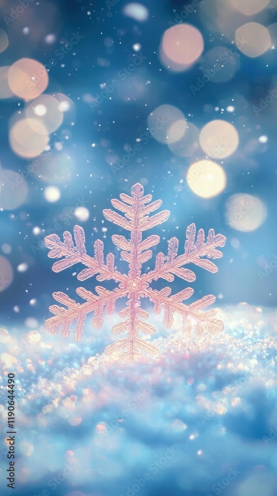 Golden glow intricate snowflake on frosted glass Golden glow intricate snowflake on frosted glass