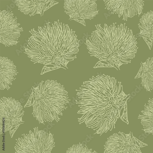 Hawaii Ohia flower line art seamless pattern vector illustration 