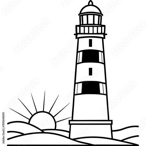 Modern Lighthouse Outline Vector Art