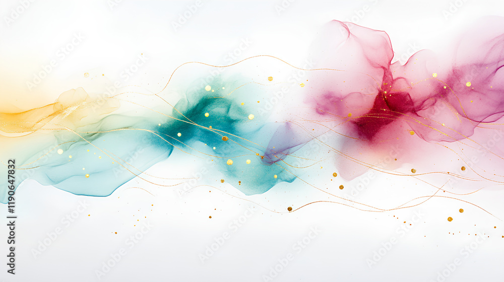 Fototapeta premium Minimal Holi Powder Splashes in Bold Colors with Gold Foil Highlights 