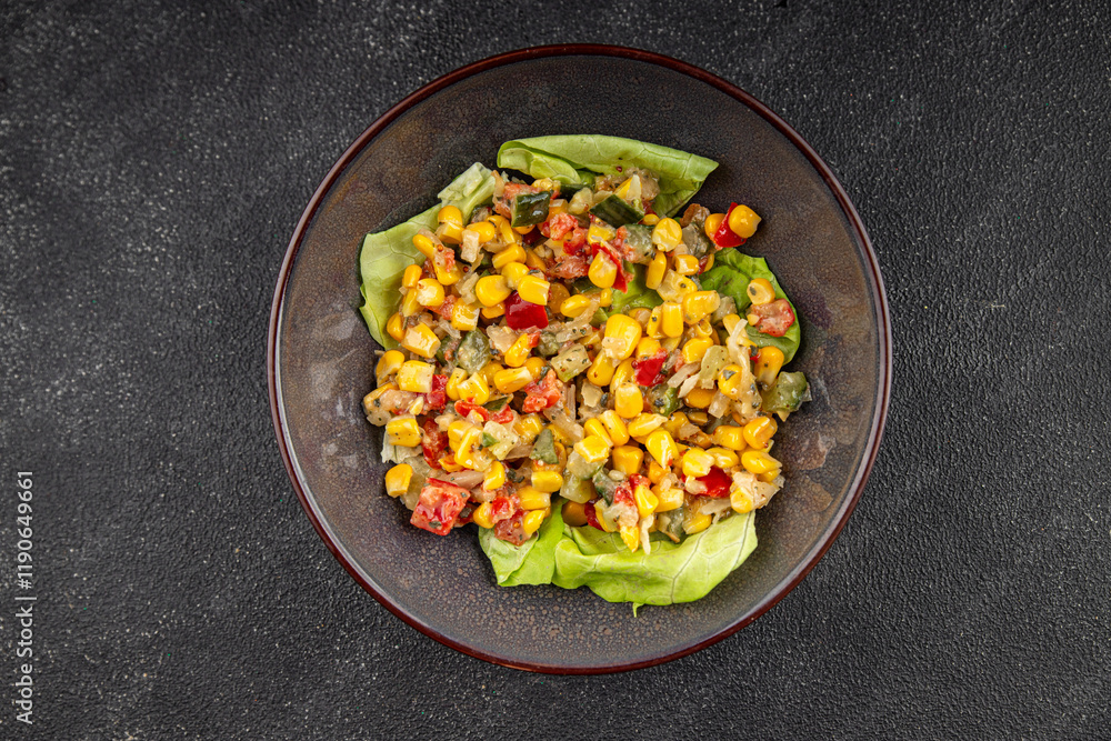 Corn salad vegetables fresh tasty food dish delicious gourmet food background on the table rustic food top view copy space keto and paleo diet Vegetarian and vegan food Corn salad vegetables fresh tasty food dish delicious gourmet food background on the table rustic food top view copy space keto and paleo diet Vegetarian and vegan food