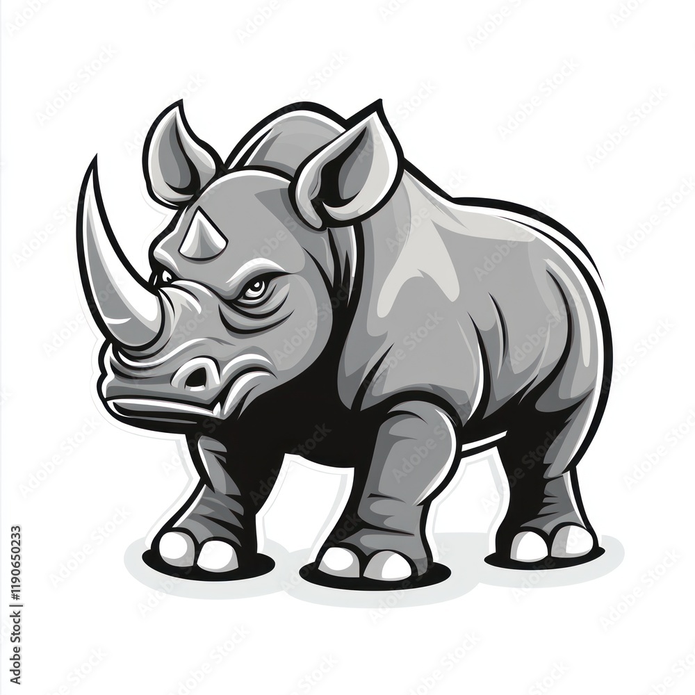 Obraz premium Angry rhino illustration, white background, mascot design, for logos