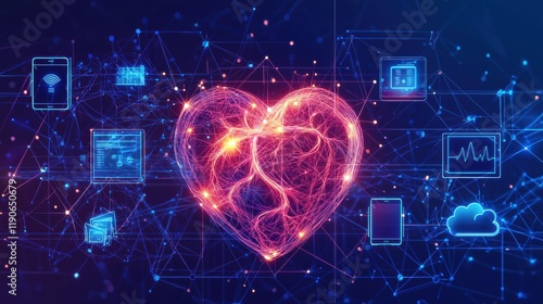Radiant heart a symbol of connectivity and digital flow
