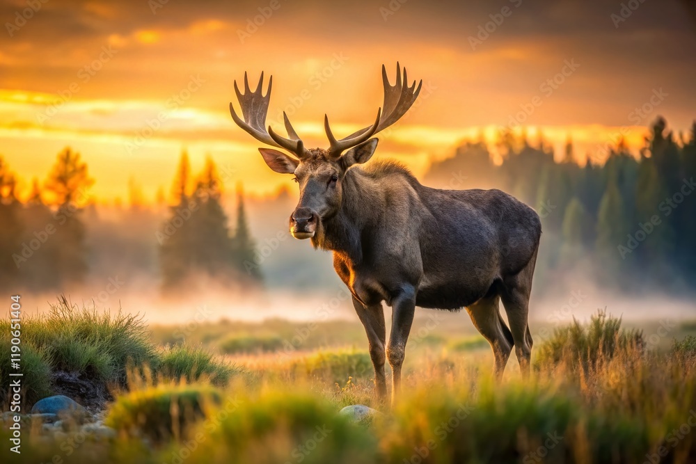 Majestic Moose in Misty Meadow: Long Exposure Wildlife Photography Majestic Moose in Misty Meadow: Long Exposure Wildlife Photography