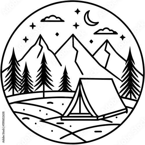 Scenic Camping Vectors in Line Art