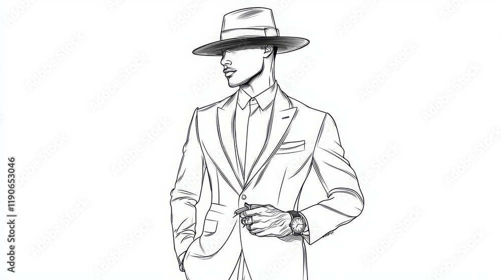 Stylish Male Model in Tailored Suit and Hat Stylish Male Model in Tailored Suit and Hat