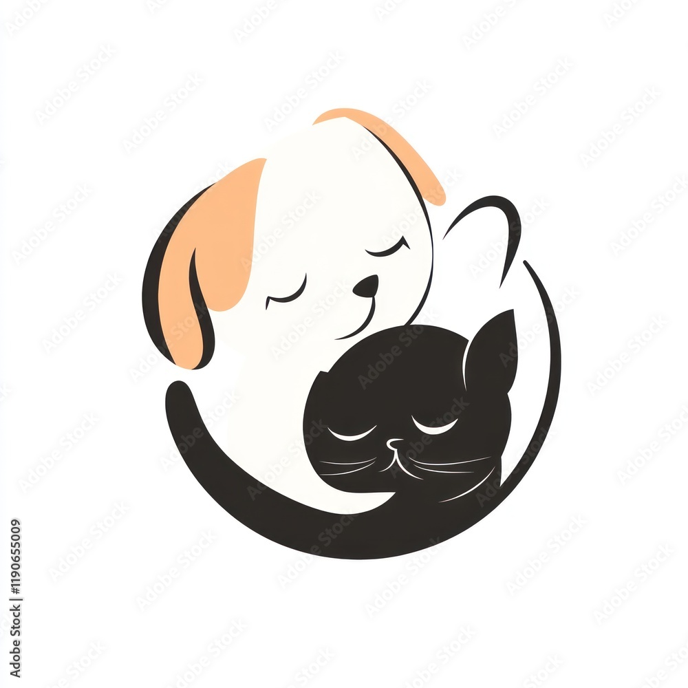 Dog cat cuddle graphic design white background pet adoption