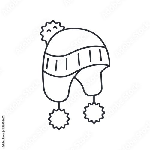 Winter hat with ear flaps for kids vector icon isolated on a white background.