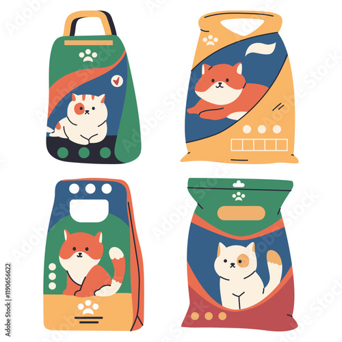 Cat litters vector cartoon set isolated on a white background.