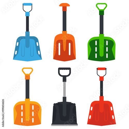 Avalanche snow shovels vector cartoon set isolated on a white background.