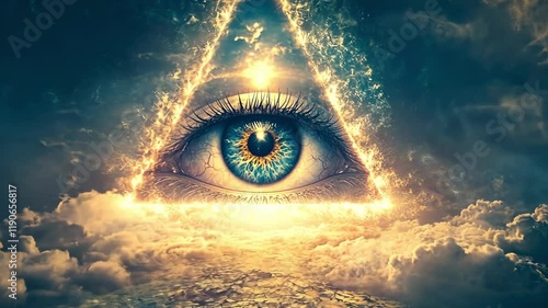 
The all-seeing eye, or radiant delta, is a Masonic symbol. The third eye shines in the sky. The eye of a god from heaven. All seeing eye