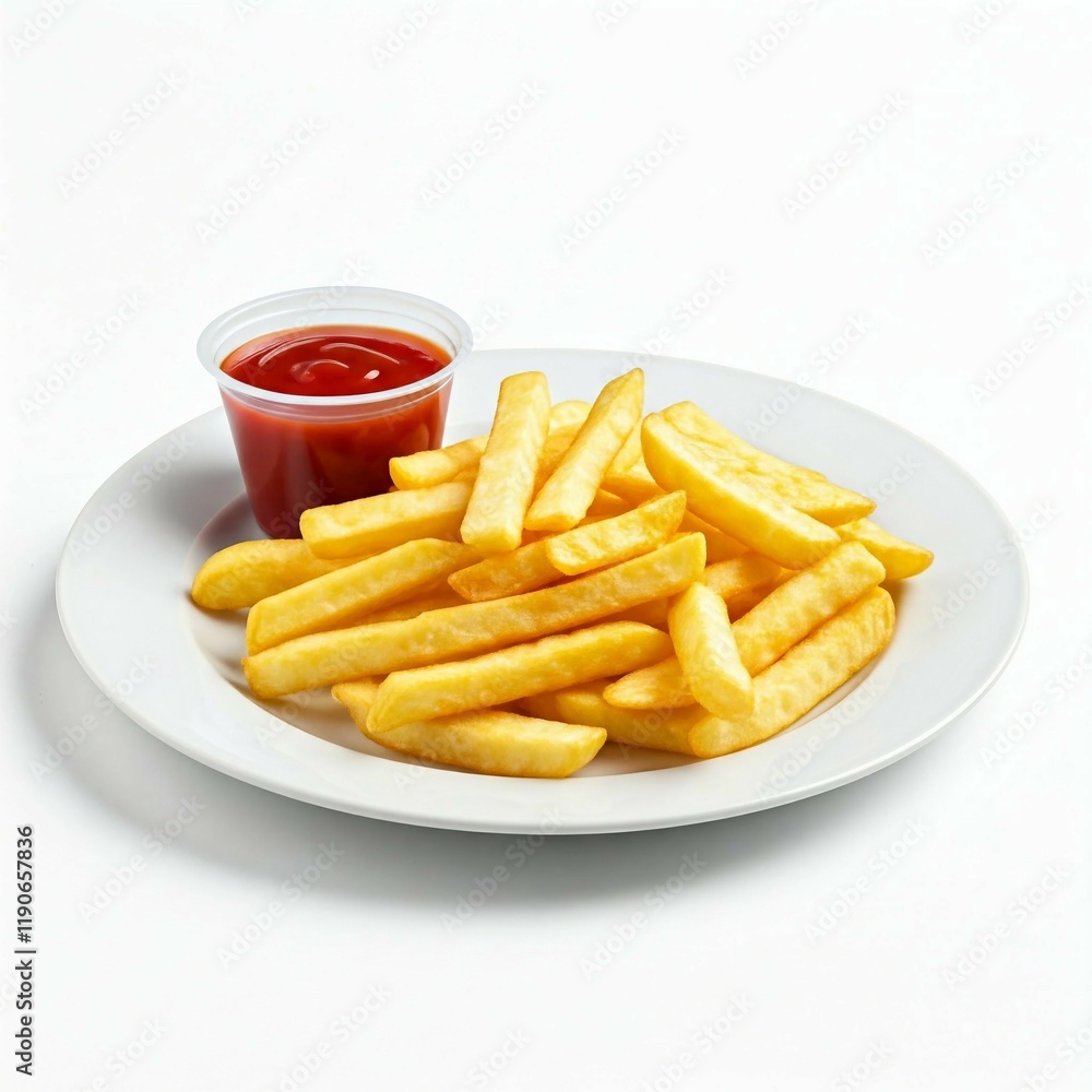 french fries with ketchup on a white plate french fries with ketchup on a white plate
