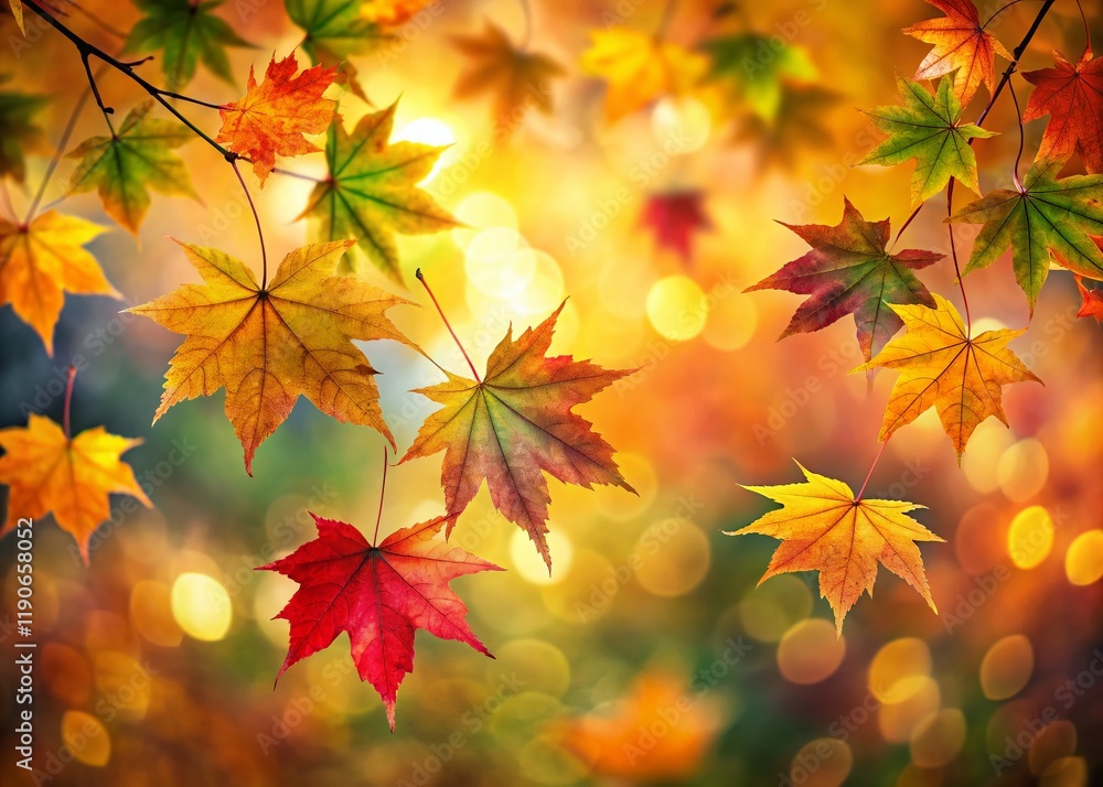 Colorful Maple Leaves Dancing in Autumn Wind - Stock Photo Colorful Maple Leaves Dancing in Autumn Wind - Stock Photo