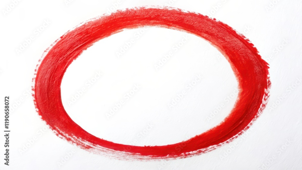 Detailed drawing of a red circle brush stroke marker highlighter on a white background with subtle texture , vibrant details, artistic expression