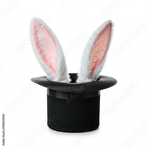 Fluffy rabbit ears coming out of a magician's hat