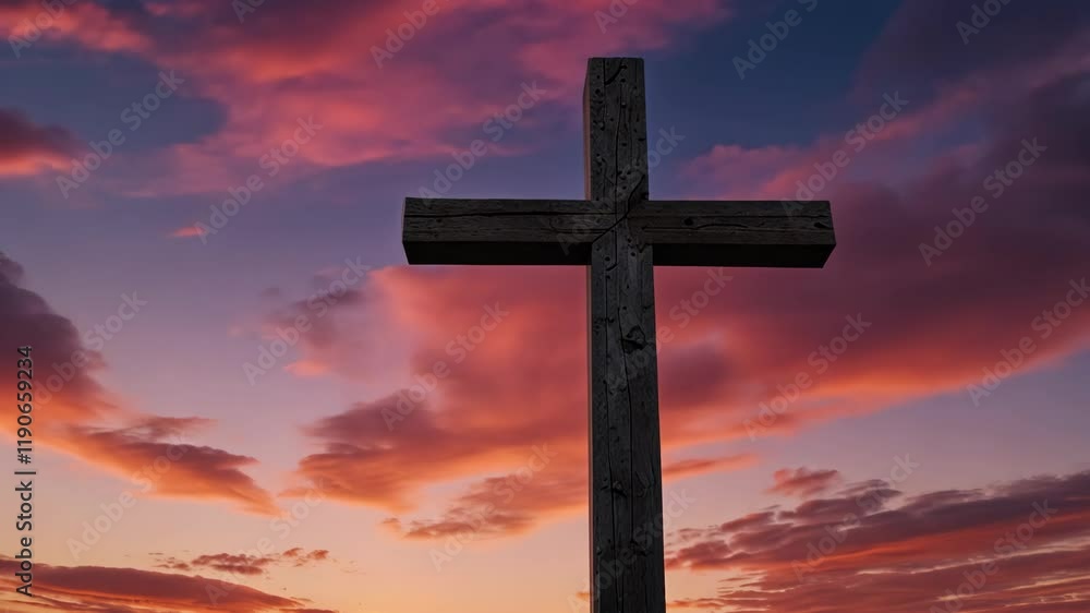 Christian cross in the sky. Clouds stretch over cross. Christian cross in the glow of the sun. Christian cross in the sky. Clouds stretch over cross. Christian cross in the glow of the sun.