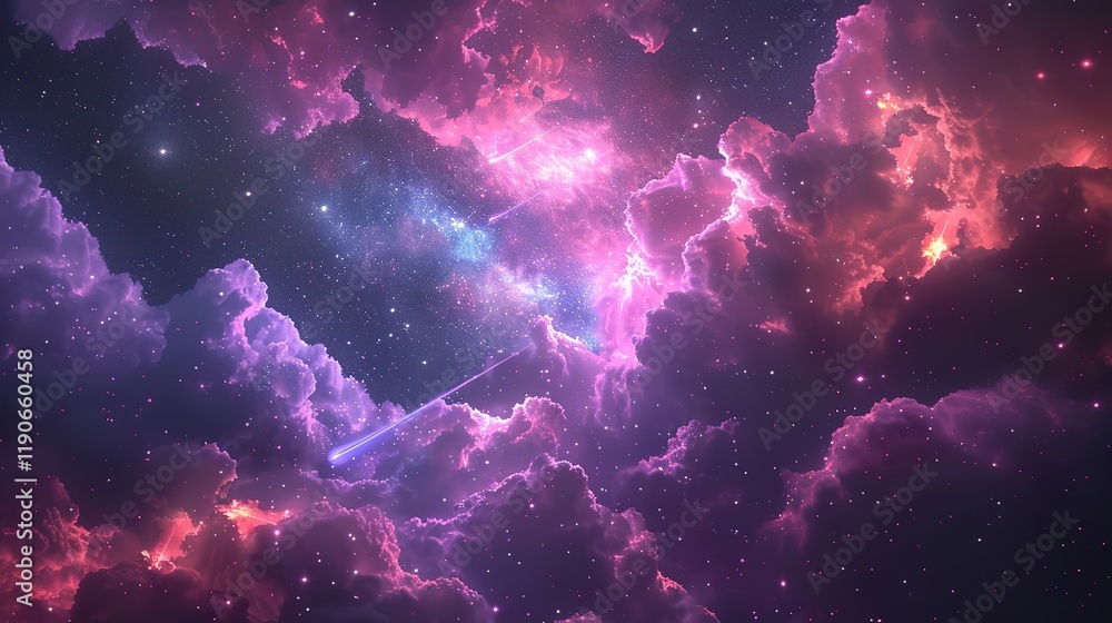 Fototapeta premium _A_fantasy_sky_with_shooting_stars_pink_and_purple