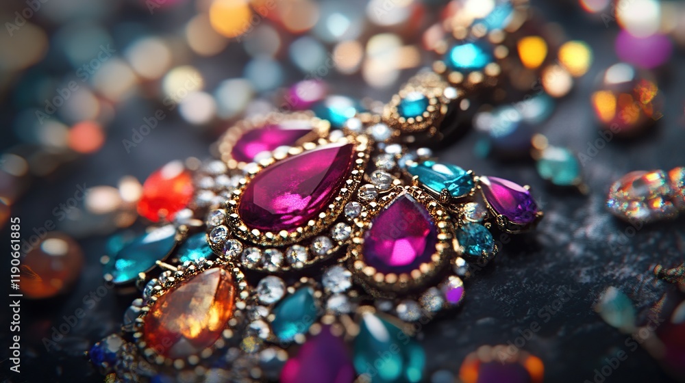 Colorful gemstone pendant necklace with sparkling crystals. Colorful gemstone pendant necklace with sparkling crystals.