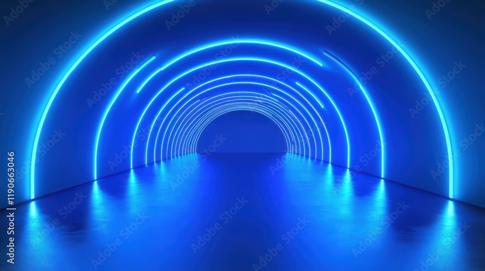 Obraz premium Blue Neon Tunnel, Abstract Background - Futuristic/Sci-Fi: The imag.