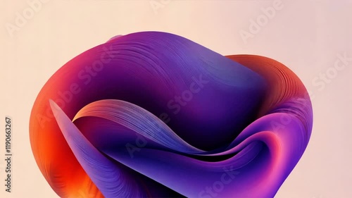 Vibrant abstract sculpture with smooth curves in dynamic shades of purple, red, and orange, creating visual swirl that evokes movement and creativity.