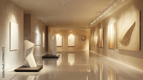 A modern minimalist gallery space in a residential setting