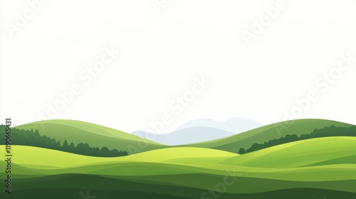 Serene Lush Green Landscape with Rolling Hills and Soft Sky