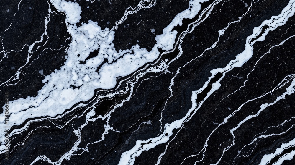 black and white veined granite marble, emphasizing natural patterns and texture. Mystic, black and white veined granite marble, emphasizing natural patterns and texture. Mystic,