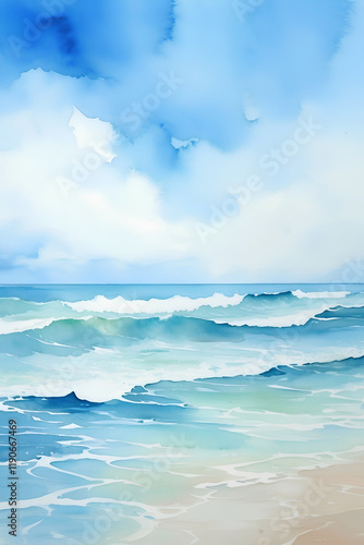 Watercolor blue sky with clouds