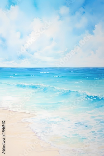 Watercolor beach with sky