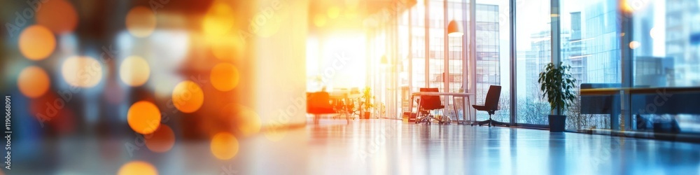 Fototapeta premium Abstract blur of an office space with vibrant light effects and warm tones creating a dynamic and modern ambiance