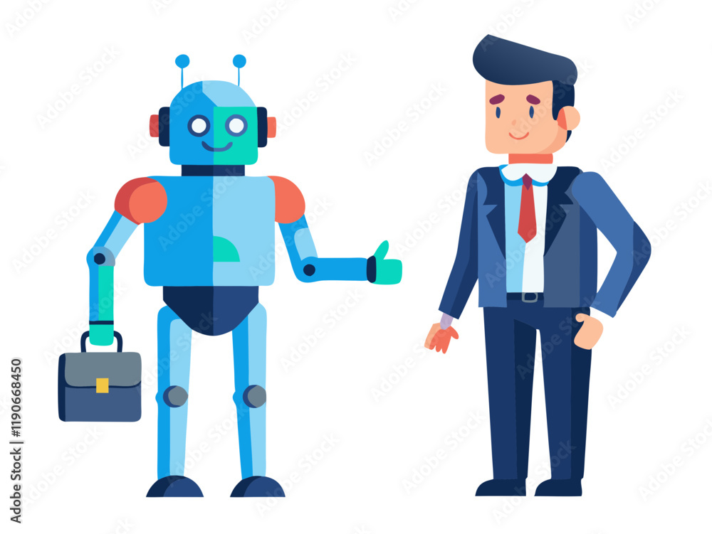 Ai robot replacing a human job on white vector image, Isolated on white background.
Ai robot replacing a human job on white vector image, Isolated on white background.