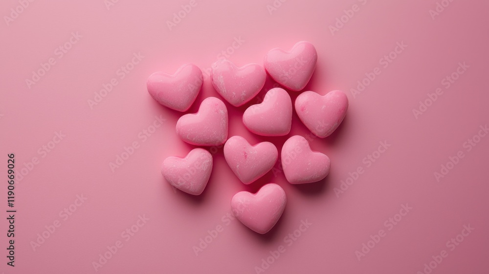 Fototapeta premium Sweet heart-shaped treats vibrant pink background food photography playful theme top-down view love concept