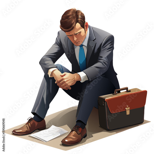 Unemployed businessman after dismissal vector image, Isolated on white background.
