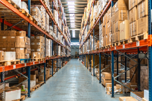Interior view of an aisle of a distribution warehouse